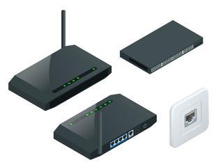 Isometric Wi-Fi wireless router - obrazy, fototapety, plakaty