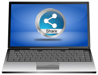 Laptop computer with Share Button - 3D illustration