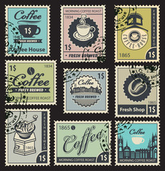 set of stamps on the theme of coffee house