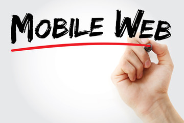Hand writing Mobile web with marker, concept background