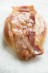 bacon and mozzarella  cheese on bread