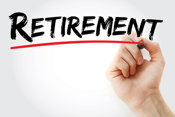 Hand writing Retirement with marker, concept background