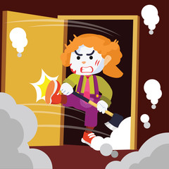 crazy clown smashed door colorful