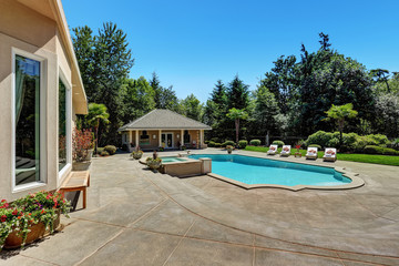 Large swimming pool of American Suburban luxury house