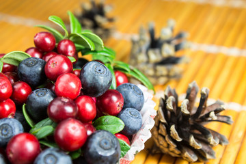 macro image of fresh cowberry in the cup