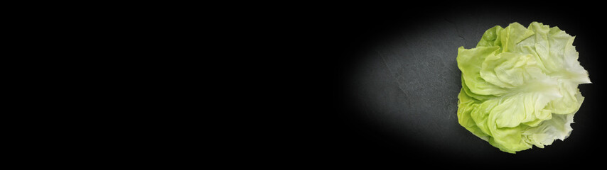 Feuilles de salade laitue sur ardoise, carte, menu, bannière