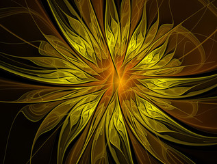 Obraz premium Abstract fractal yellow flower generated by Apophysis