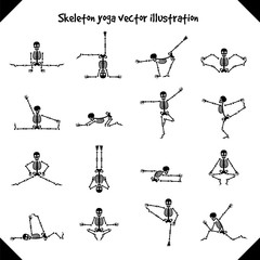 Skeletons in yoga poses isolated on white background vector illustration