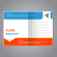 Vector modern brochure, abstract flyer with simple design. Layout template with arrow. Aspect Ratio for A4 size. Poster of blue, orange, grey and white color. Magazine cover.