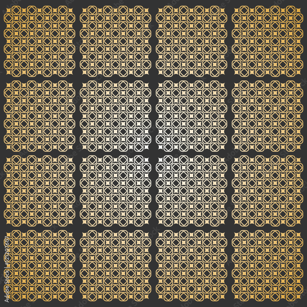 Poster vector seamless pattern. modern geometric texture in grey - golden color. repeating stylish tiles of
