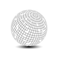 Vector globe symbol - 3d icon of sphere, squared pattern on the sphere
