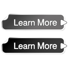Vector buttons for website or app. Button - Learn More, rectangle grey and black stickers with arrow