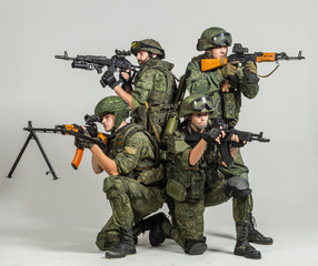 Group of russian soldiers  on white background