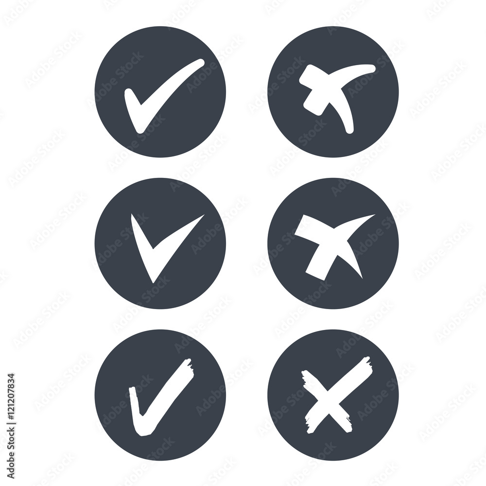 Poster vector circular check mark symbols - rounded grey buttons