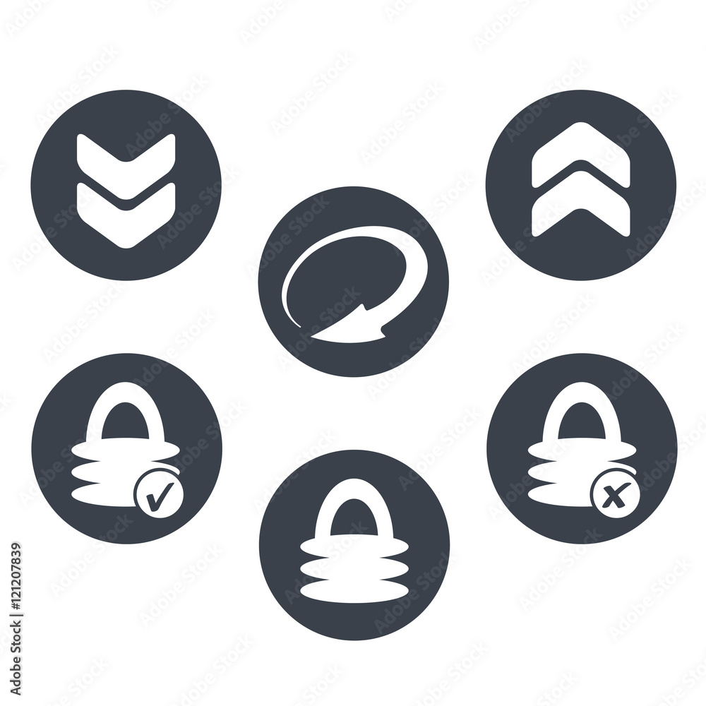 Poster vector circle buttons with symbol of arrow and padlock - sign of download, reload, upload and securi