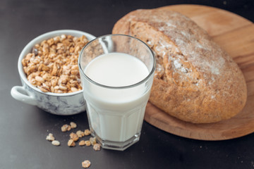 glass of milk and bread