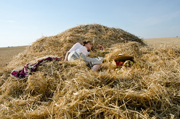 girl in a field on the Seine