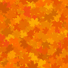 Naklejka na ściany i meble Autumn Seamless Background, Fallen Yellow and Orange Maple Leaves, Vector Illustration