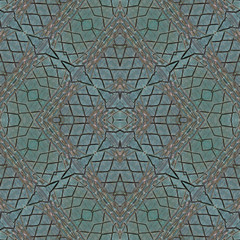 Collage with mirror reflection. Mysterious wooden backdrop, flooring or parquet floor. Seamless pattern