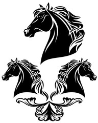 profile horse head  black and white vector design