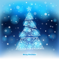 Vector Illustration of a winter background with Christmas tree made of snowflakes.  Christmas and New Year greeting card.