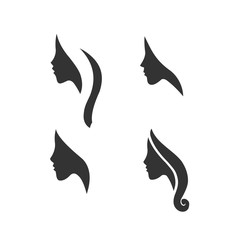 Beautiful woman profile silhouette. Girls collection. Set of vector illustrations 