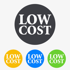 Icono plano texto LOW COST en circulo varios colores