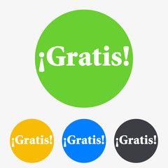 Icono plano texto ¡Gratis! en circulo varios colores