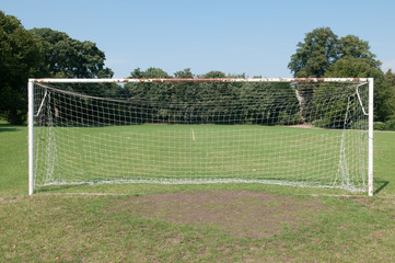 Football goal posts and net on a soccer pitch