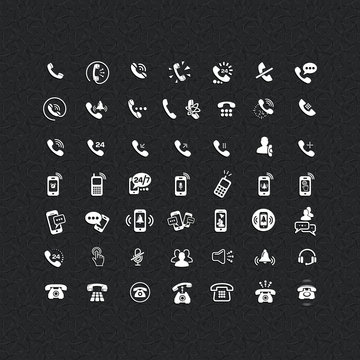 Set of different icons with phone on black background