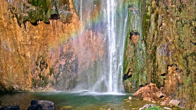 Detailed view of the beautiful waterfalls in Plitvice National Park