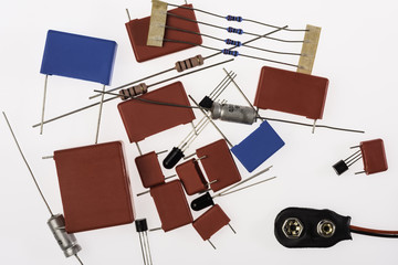Blue and red electrical parts