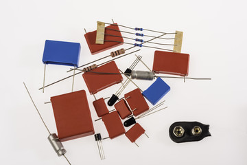 Blue and red electrical parts