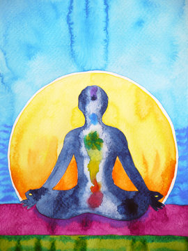 lotus pose yoga chakra symbol, reiki therapy watercolor painting
