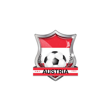Austria football icon / label / button / sticker with soccer ball and the flag of Austria