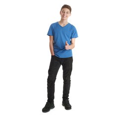 Fototapeta premium Cute teenager boy over white isolated background