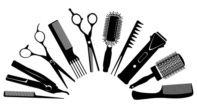 silhouettes of tools for the hairdresser