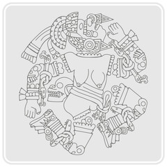 monochrome icon with Coyolxauhqui aztec goddess of the moon for your design