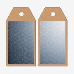 Tags design on both sides, cardboard sale labels. Abstract floral business background, modern stylish vector texture