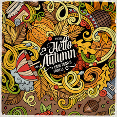 Cartoon cute doodles hand drawn Autumn frame design