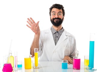Scientist man saluting