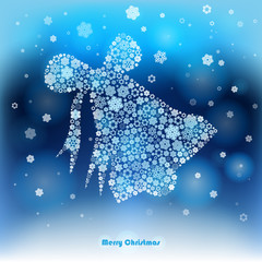 Vector Illustration of a winter background with bell made of  snowflakes.  Christmas and New Year greeting card.