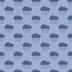 Vector clouds and rain weather seamless pattern