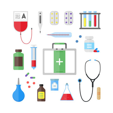 Medical Healthcare Tool and Equipment Set. Vector