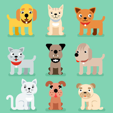 Puppy and kitten vector pet flat icons