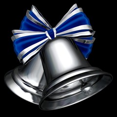 A couple of cute silver Christmas bells 3D illustration