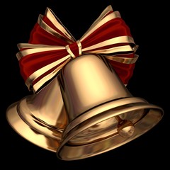 A couple of cute golden Christmas bells 3D illustration