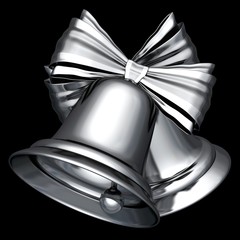 A couple of retro style silver Christmas bells 3D illustration
