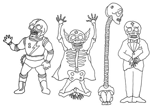 set of funny sugar skull skeleton, vector illustration design halloween