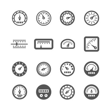 Meter, control panel, speedometer vector icons set